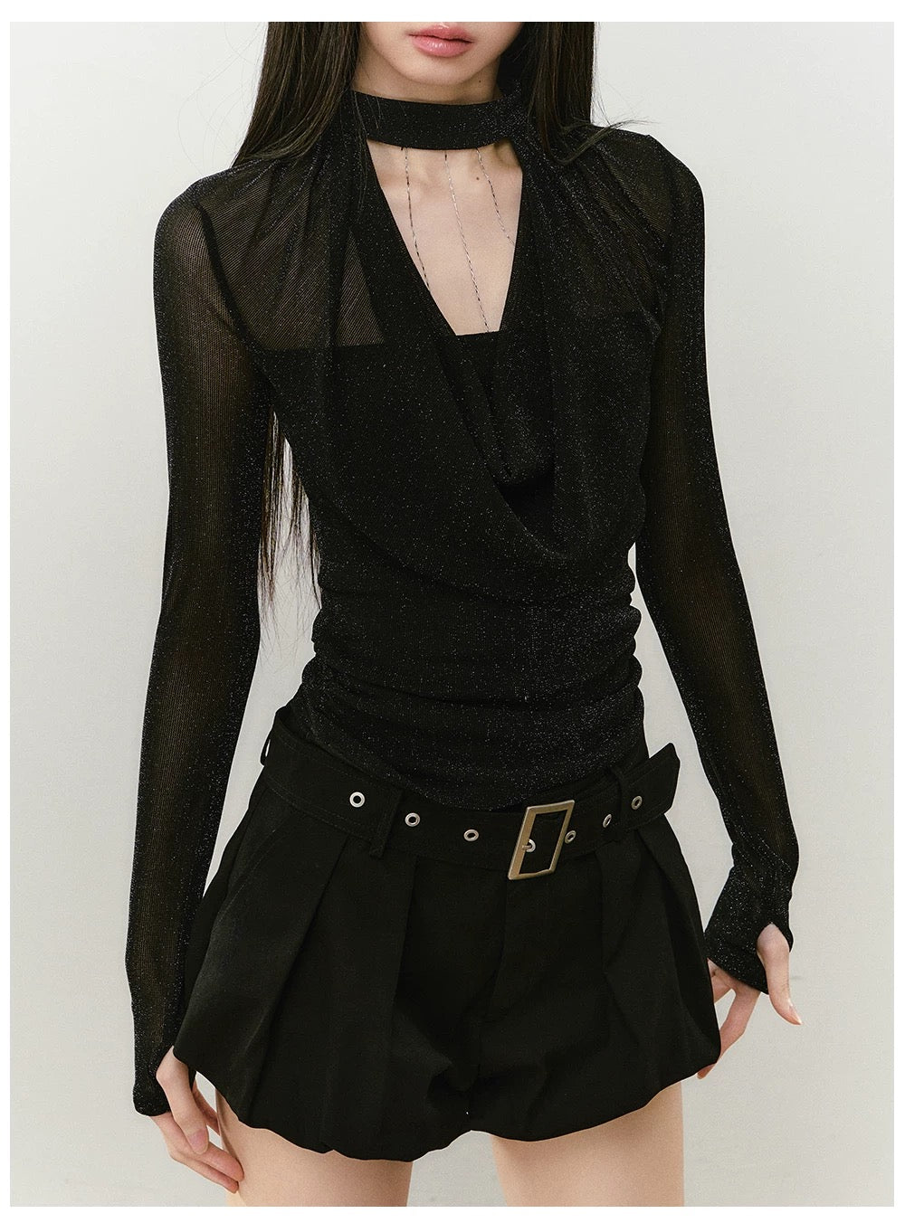 VIA PITTI VIABTP427 Halter neck swinging collar slim fit top