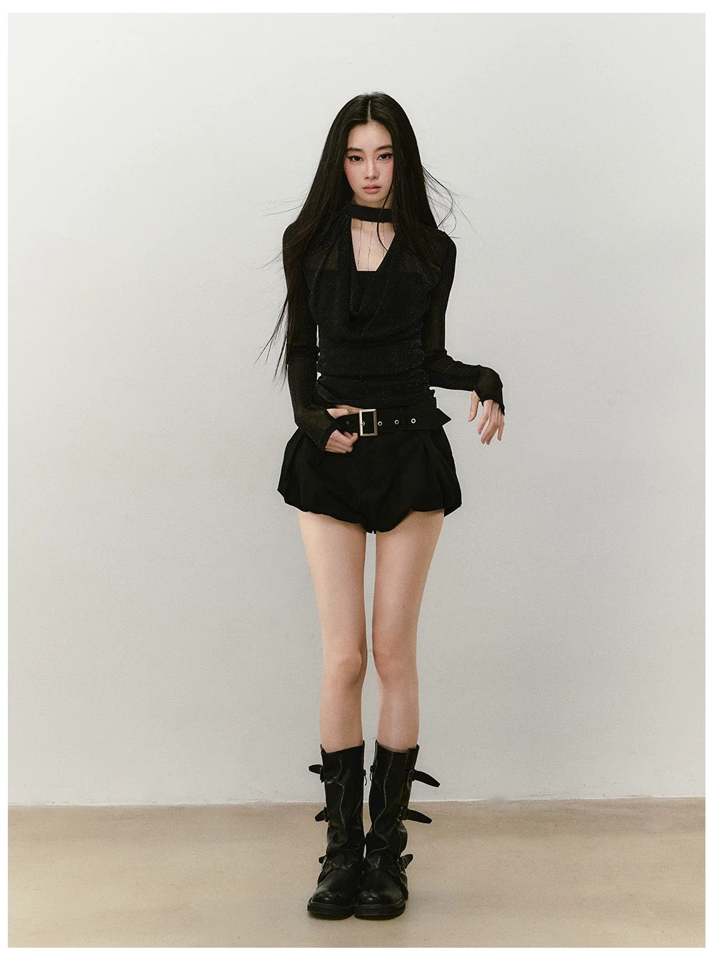 VIA PITTI VIABTP427 Halter neck swinging collar slim fit top