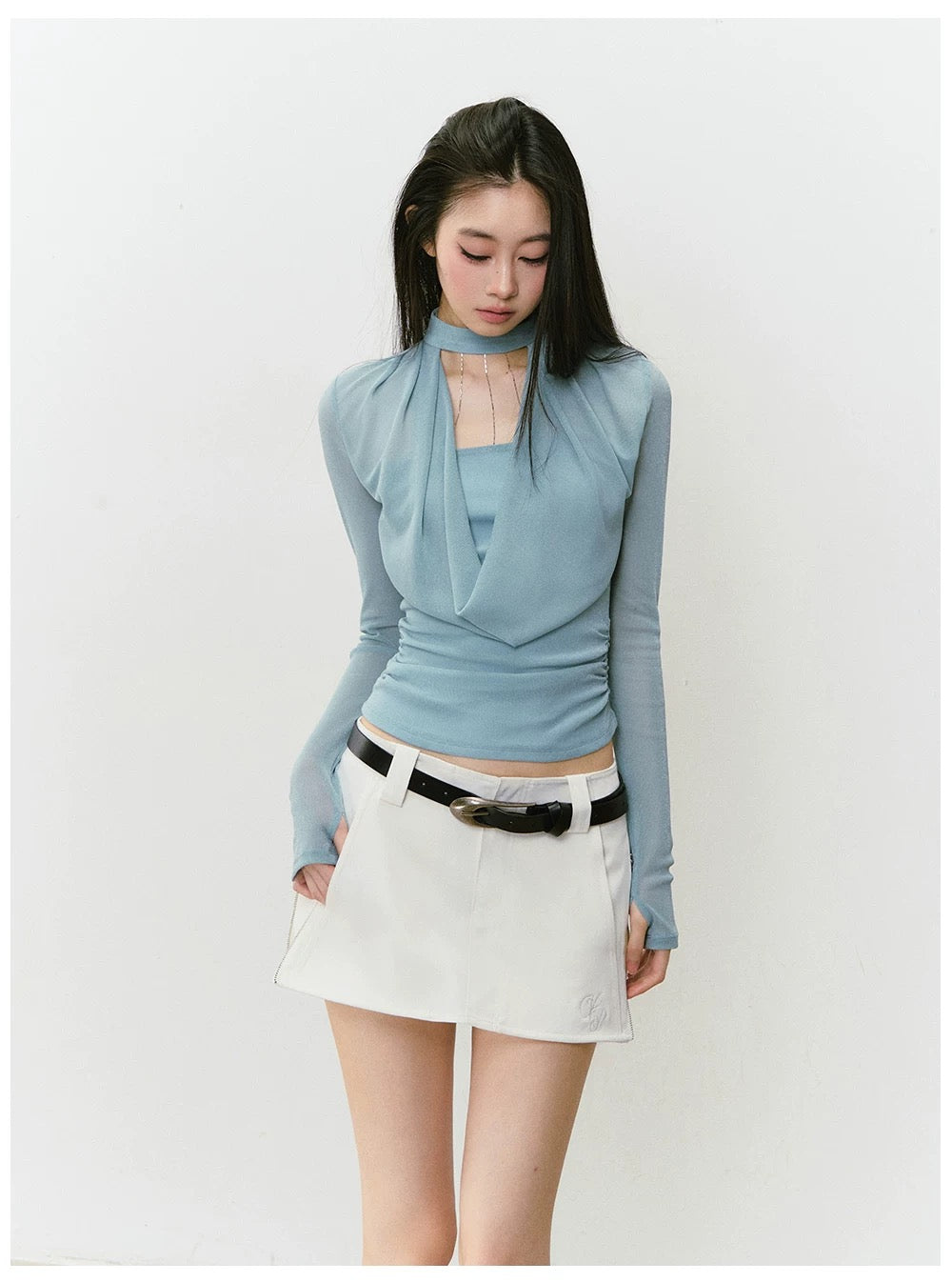 VIA PITTI VIABTP427 Halter neck swinging collar slim fit top