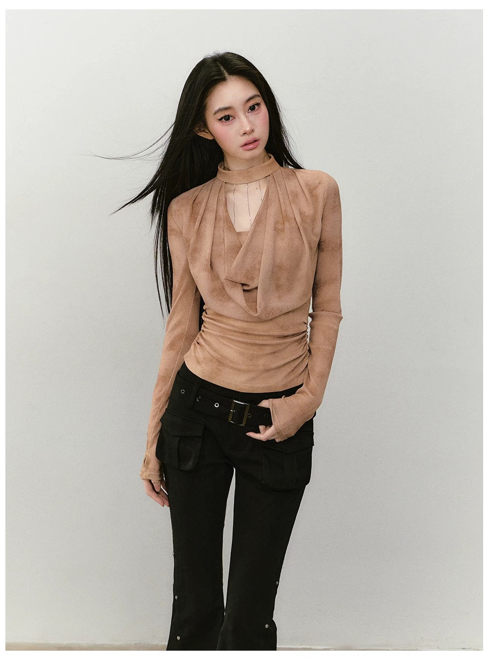 VIA PITTI VIABTP427 Halter neck swinging collar slim fit top