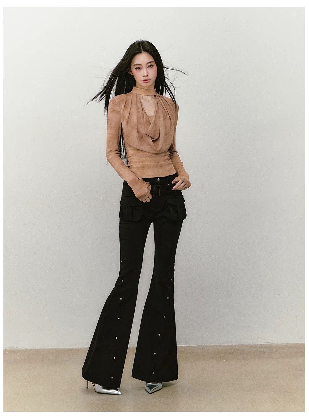 VIA PITTI VIABTP427 Halter neck swinging collar slim fit top