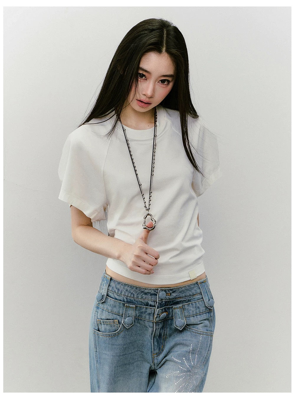 VIA PITTI VIABTP464 Round neck waist cinching loose T-shirt
