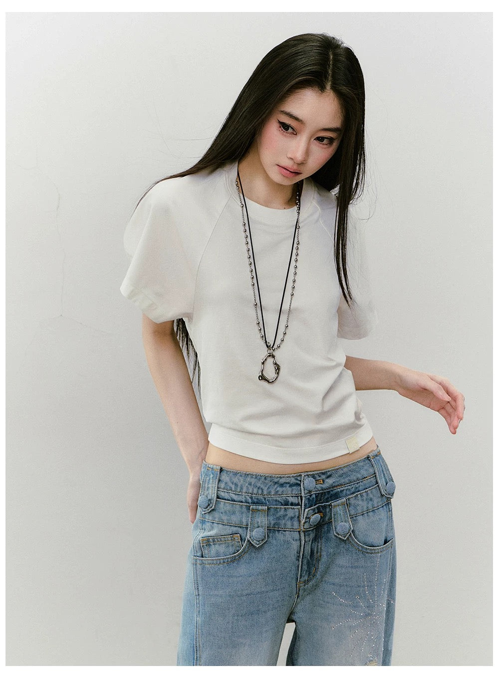 VIA PITTI VIABTP464 Round neck waist cinching loose T-shirt