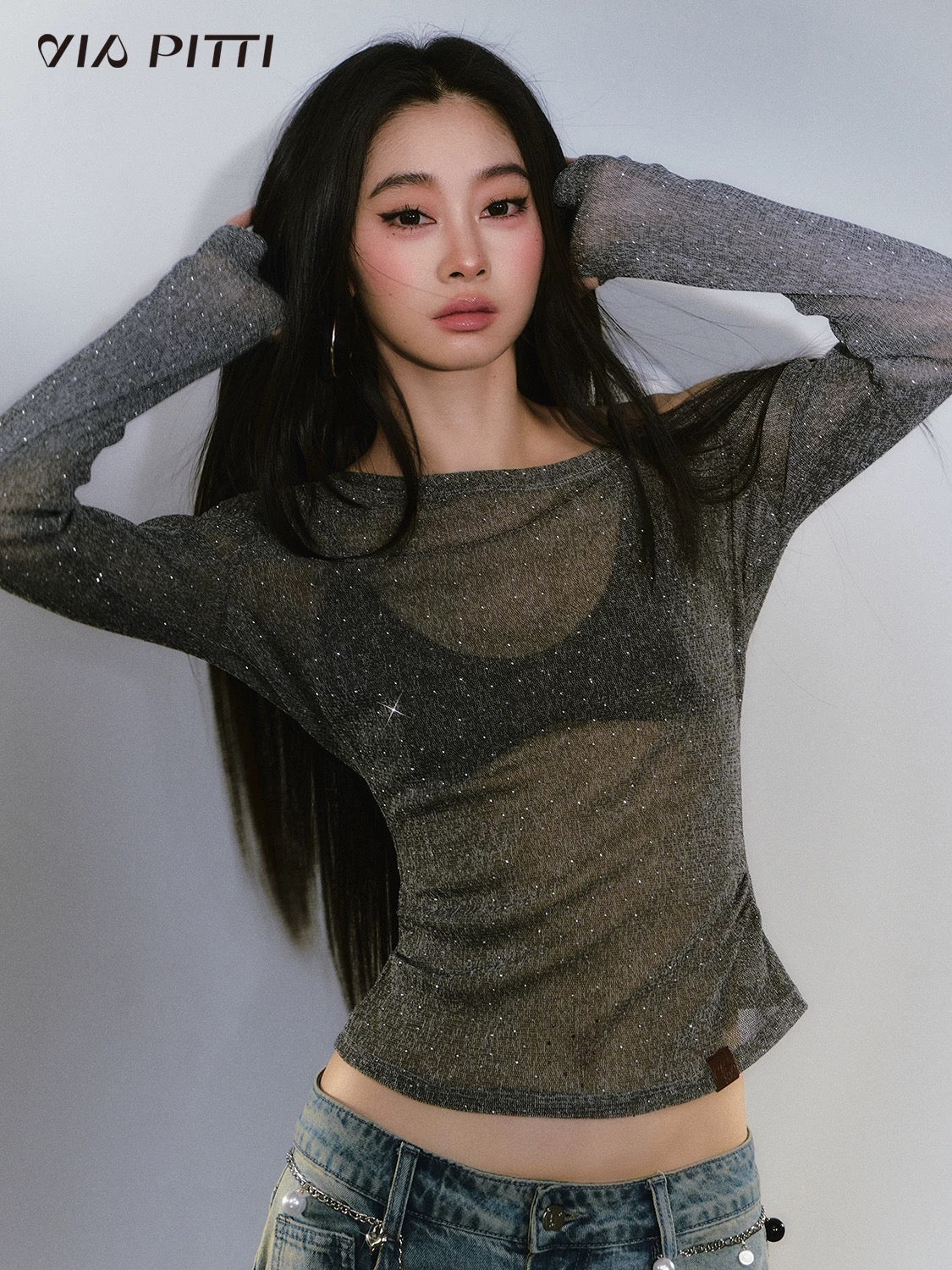 VIA PITTI VIABTP457 One shoulder long sleeved T-shirt