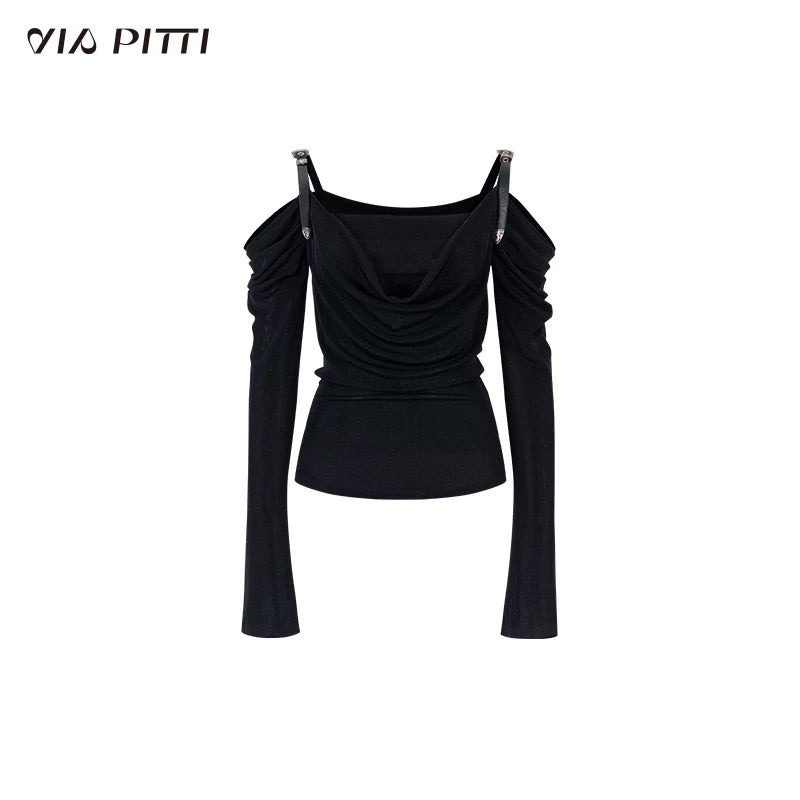 VIA PITTI VIABTP421 Leather strap off shoulder top