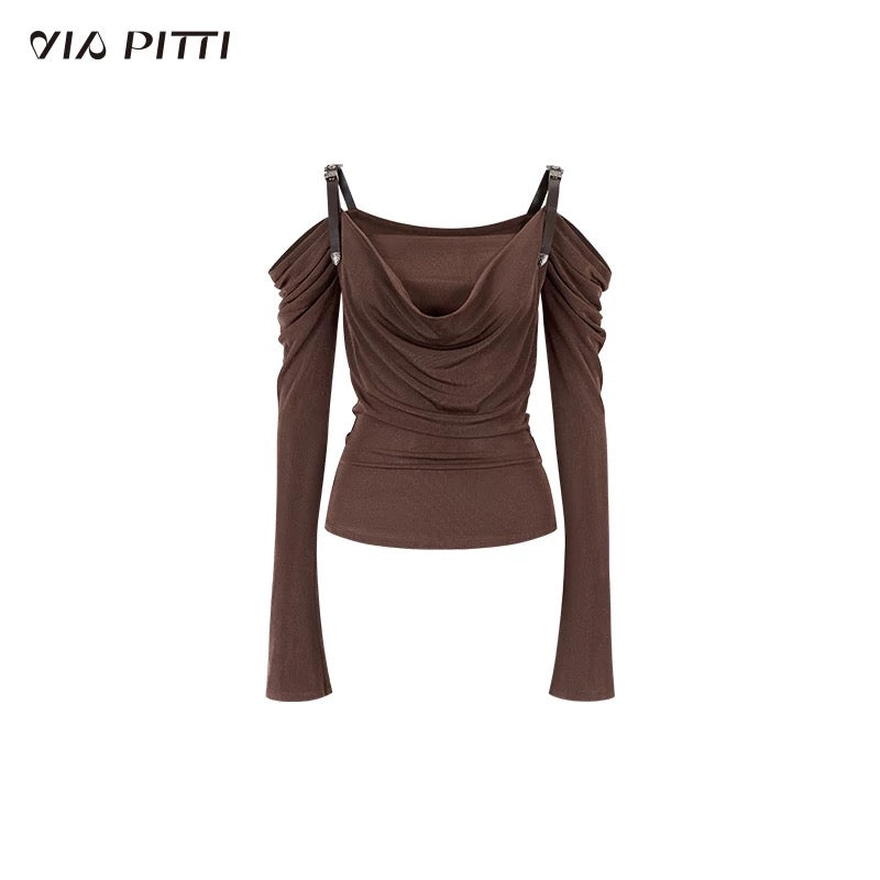 VIA PITTI VIABTP421 Leather strap off shoulder top