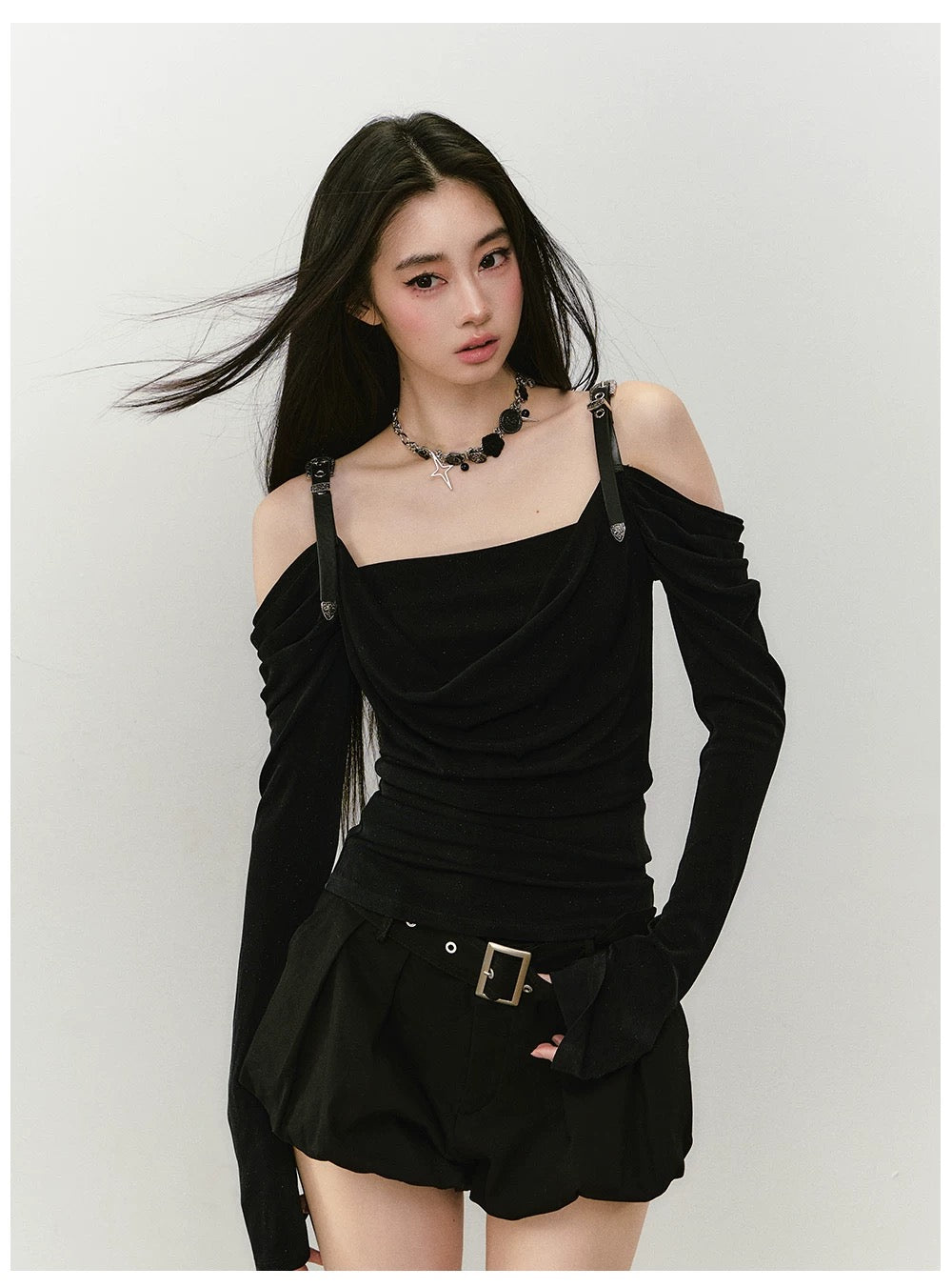 VIA PITTI VIABTP421 Leather strap off shoulder top