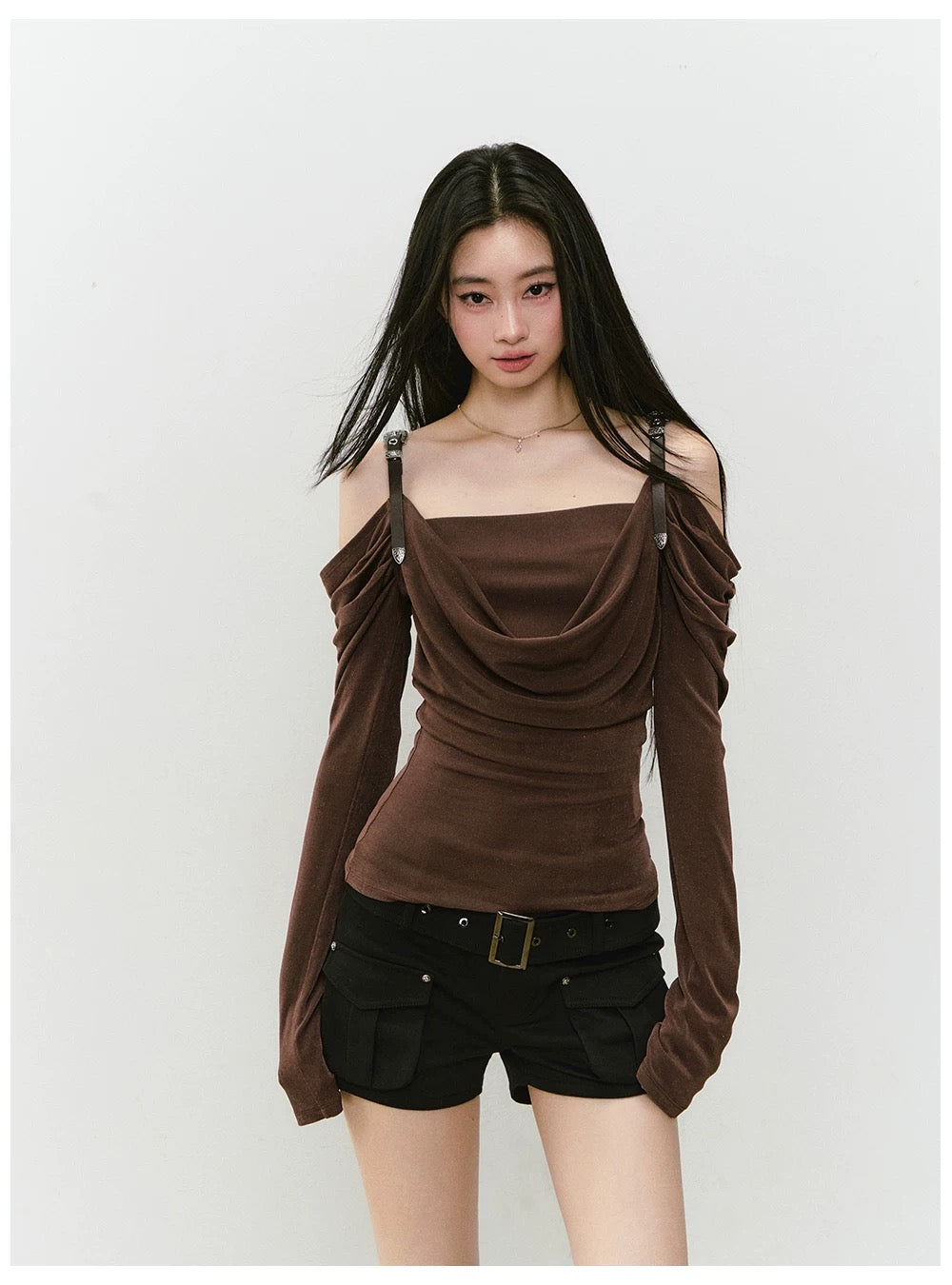 VIA PITTI VIABTP421 Leather strap off shoulder top