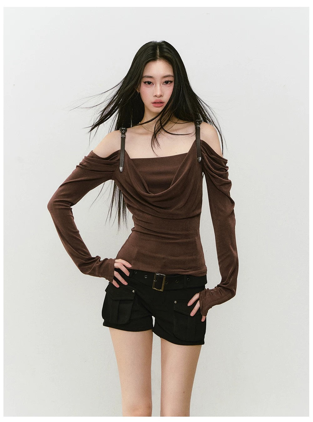 VIA PITTI VIABTP421 Leather strap off shoulder top