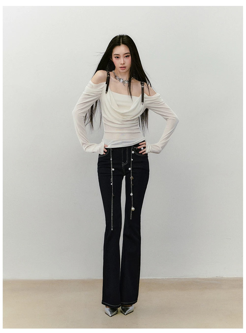 VIA PITTI VIABTP421 Leather strap off shoulder top