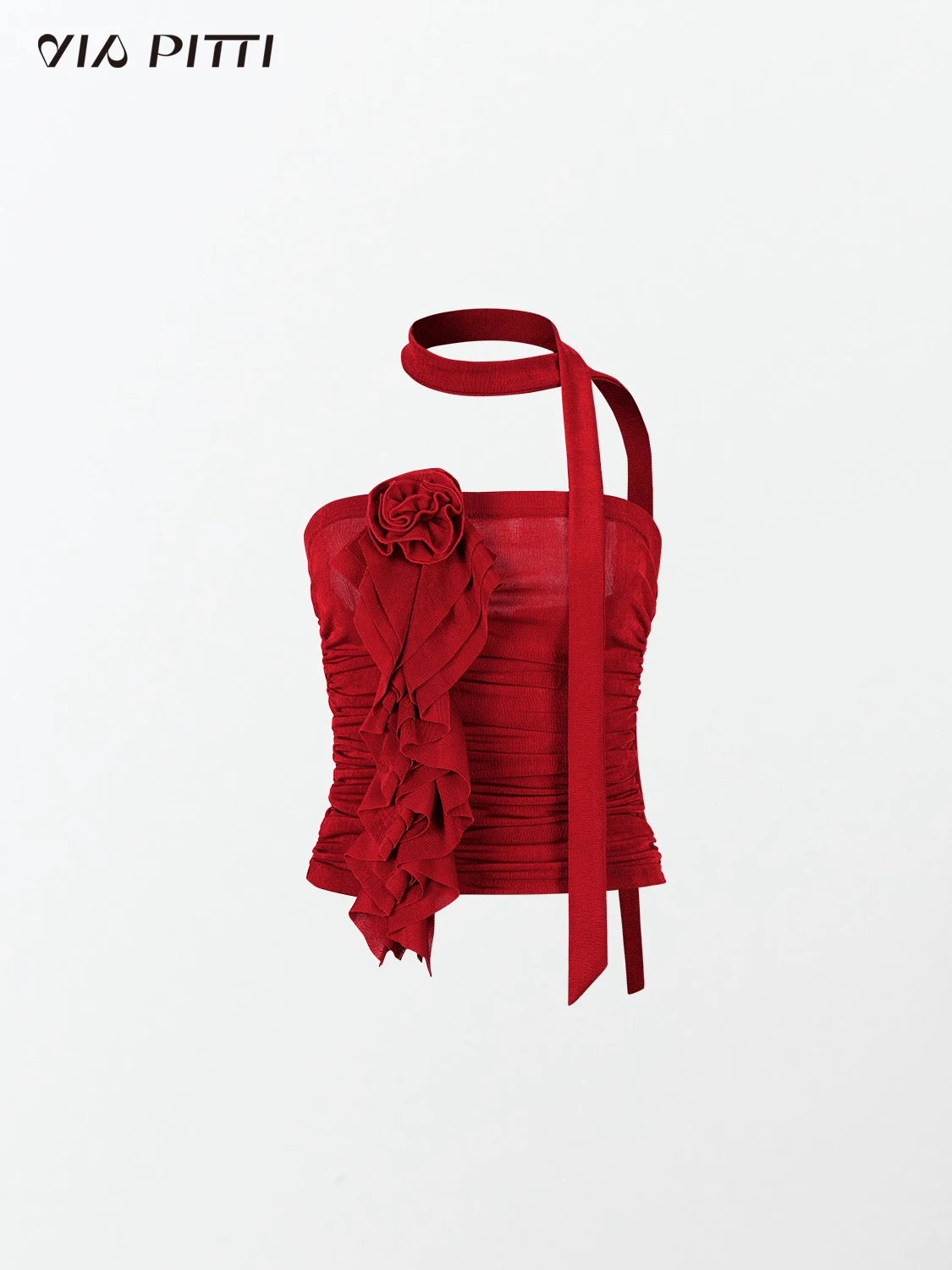 VIA PITTI VIABTP302 3D rose blossom slim fit strapless top