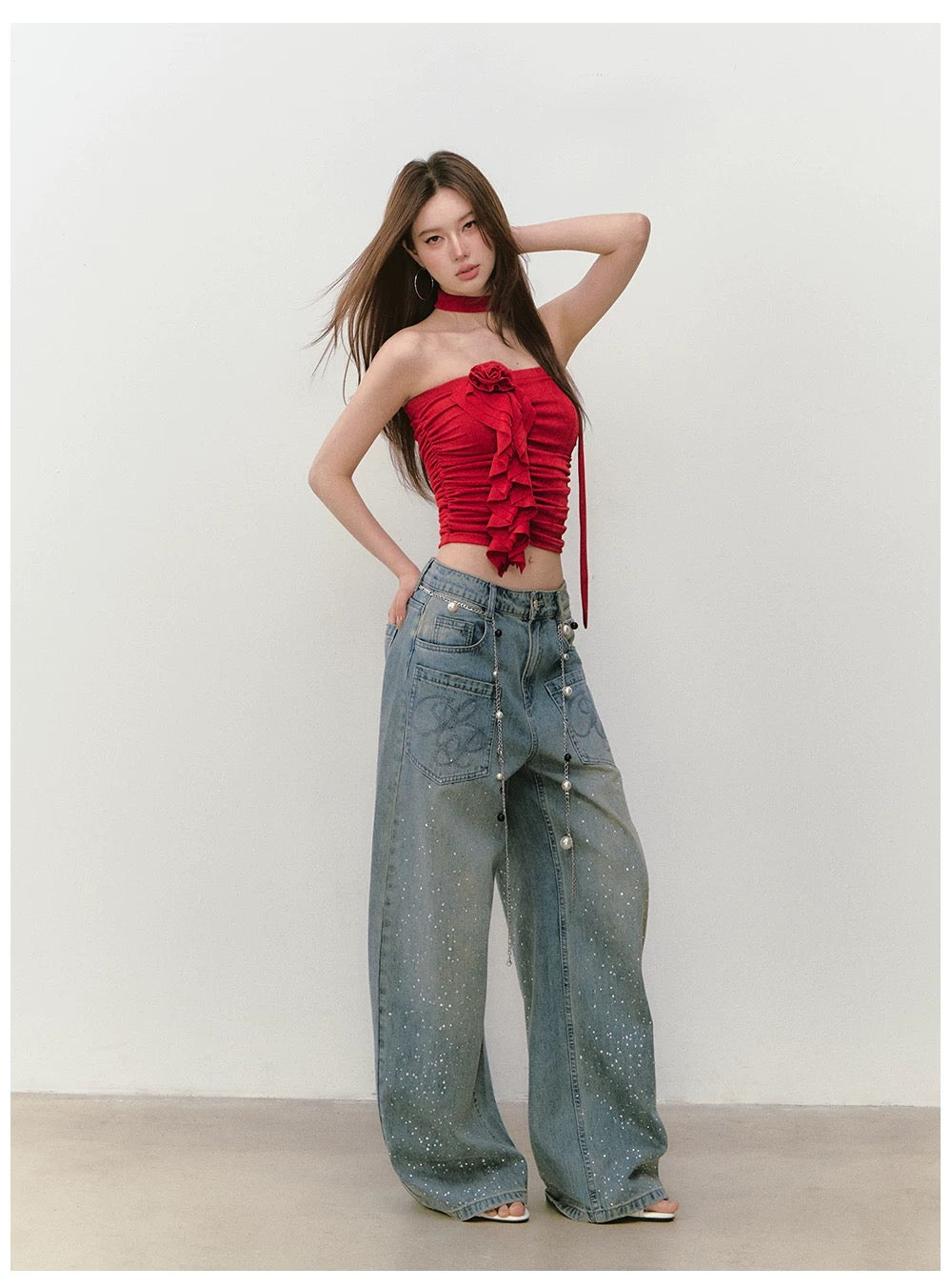 VIA PITTI VIABTP302 3D rose blossom slim fit strapless top