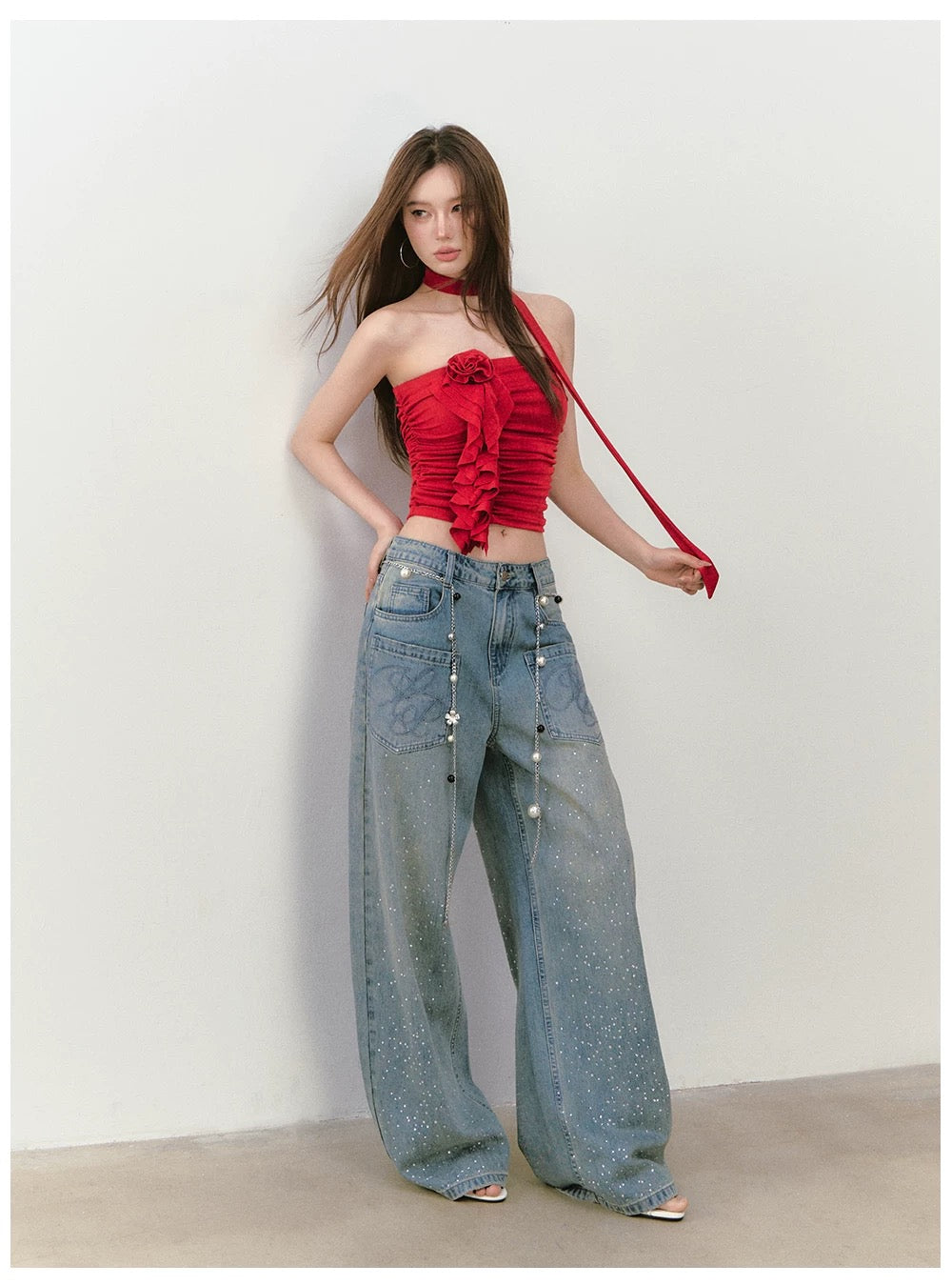 VIA PITTI VIABTP302 3D rose blossom slim fit strapless top