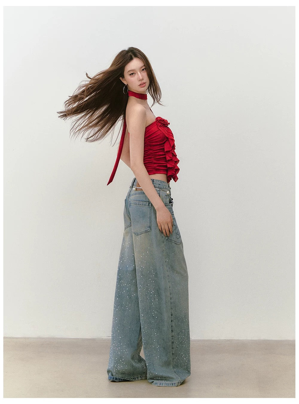 VIA PITTI VIABTP302 3D rose blossom slim fit strapless top