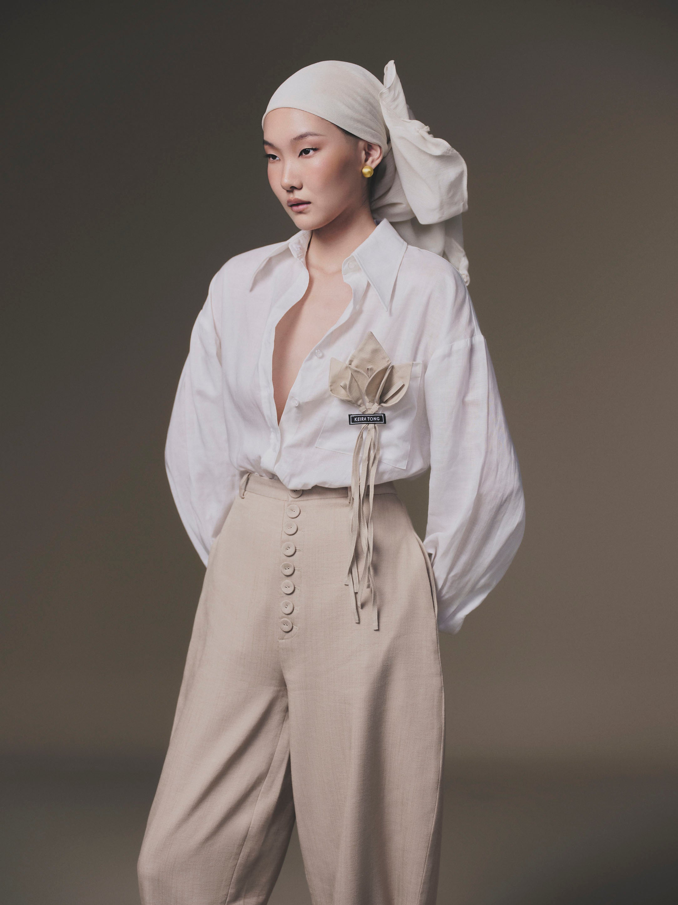 KEIRA TONG Linen Shirt & Button Baggy Pant