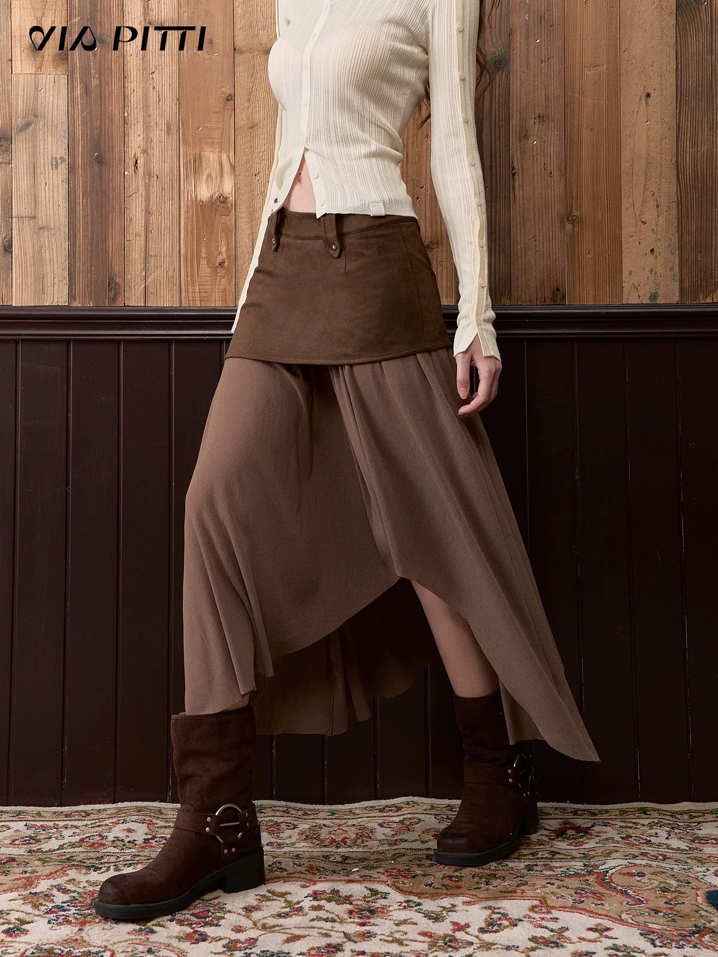 VIA PITTI VIACS559 Irregular patchwork retro midi skirt