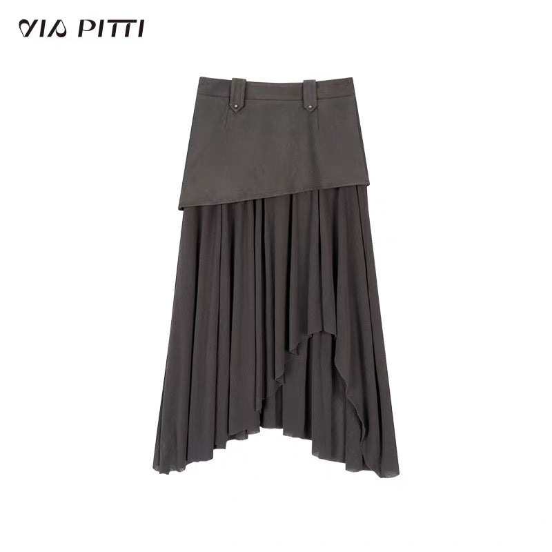 VIA PITTI VIACS559 Irregular patchwork retro midi skirt