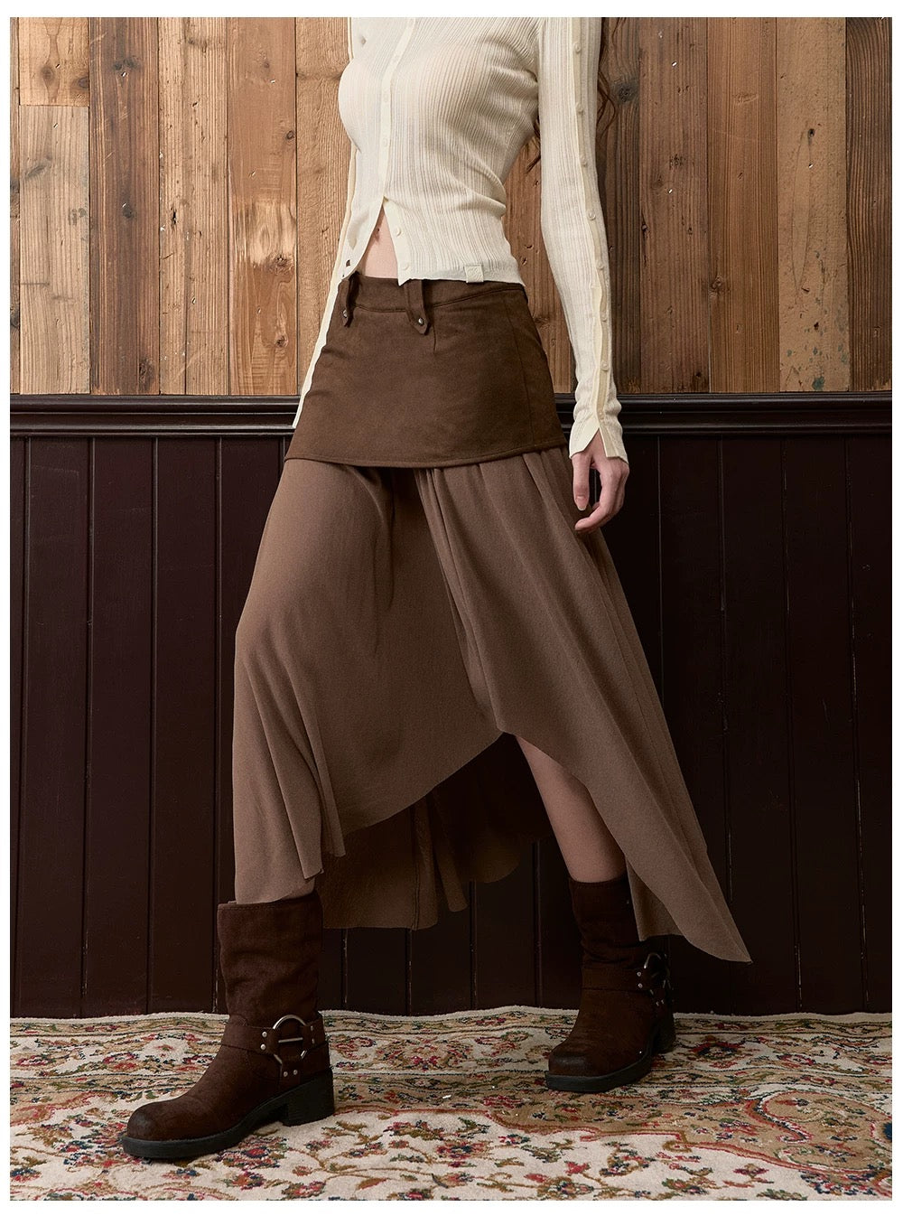 VIA PITTI VIACS559 Irregular patchwork retro midi skirt