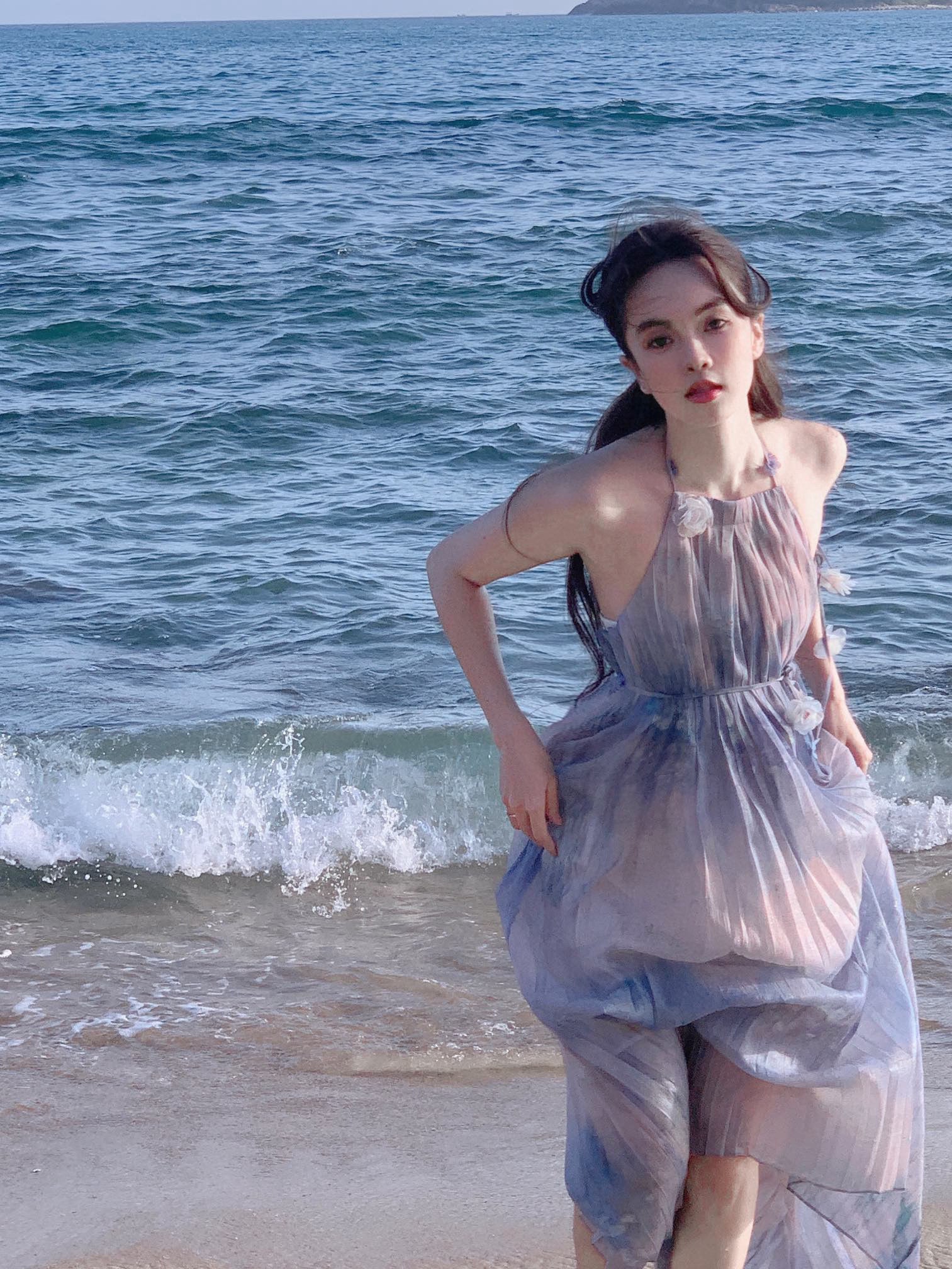 Kingwen Lotus vacation style gradient maxi dress