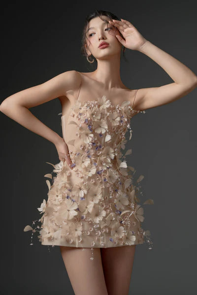 21SIX Dulfine Tulle Feather Flower Dress