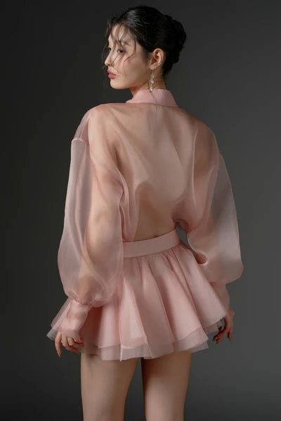 21SIX Timsah Organza Flower Shirt With Zarafa Organza Pleated Skirt