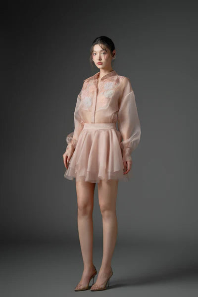 21SIX Timsah Organza Flower Shirt With Zarafa Organza Pleated Skirt