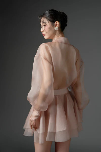 21SIX Timsah Organza Flower Shirt With Zarafa Organza Pleated Skirt