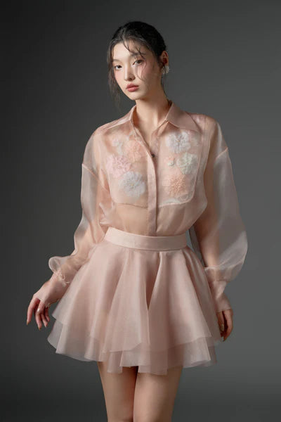 21SIX Timsah Organza Flower Shirt With Zarafa Organza Pleated Skirt