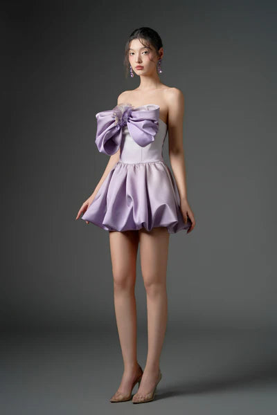 21SIX Fahd Silk Bow Mini Dress