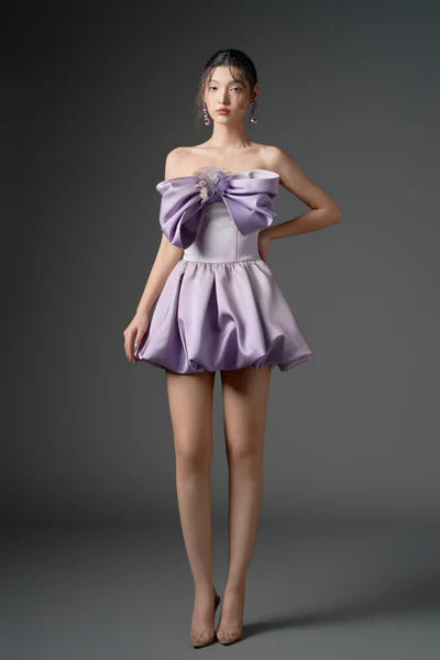21SIX Fahd Silk Bow Mini Dress