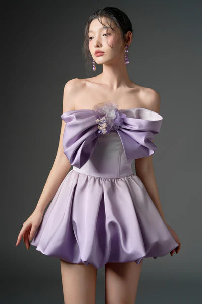 21SIX Fahd Silk Bow Mini Dress