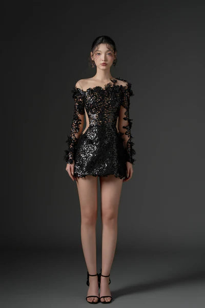 21SIX Pion Floral Sequin Lace Dress (3color)