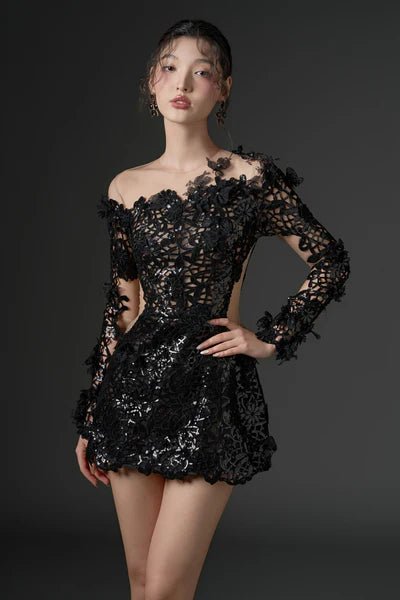 21SIX Pion Floral Sequin Lace Dress (3color)