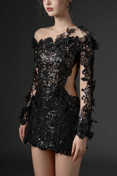 21SIX Pion Floral Sequin Lace Dress (3color)