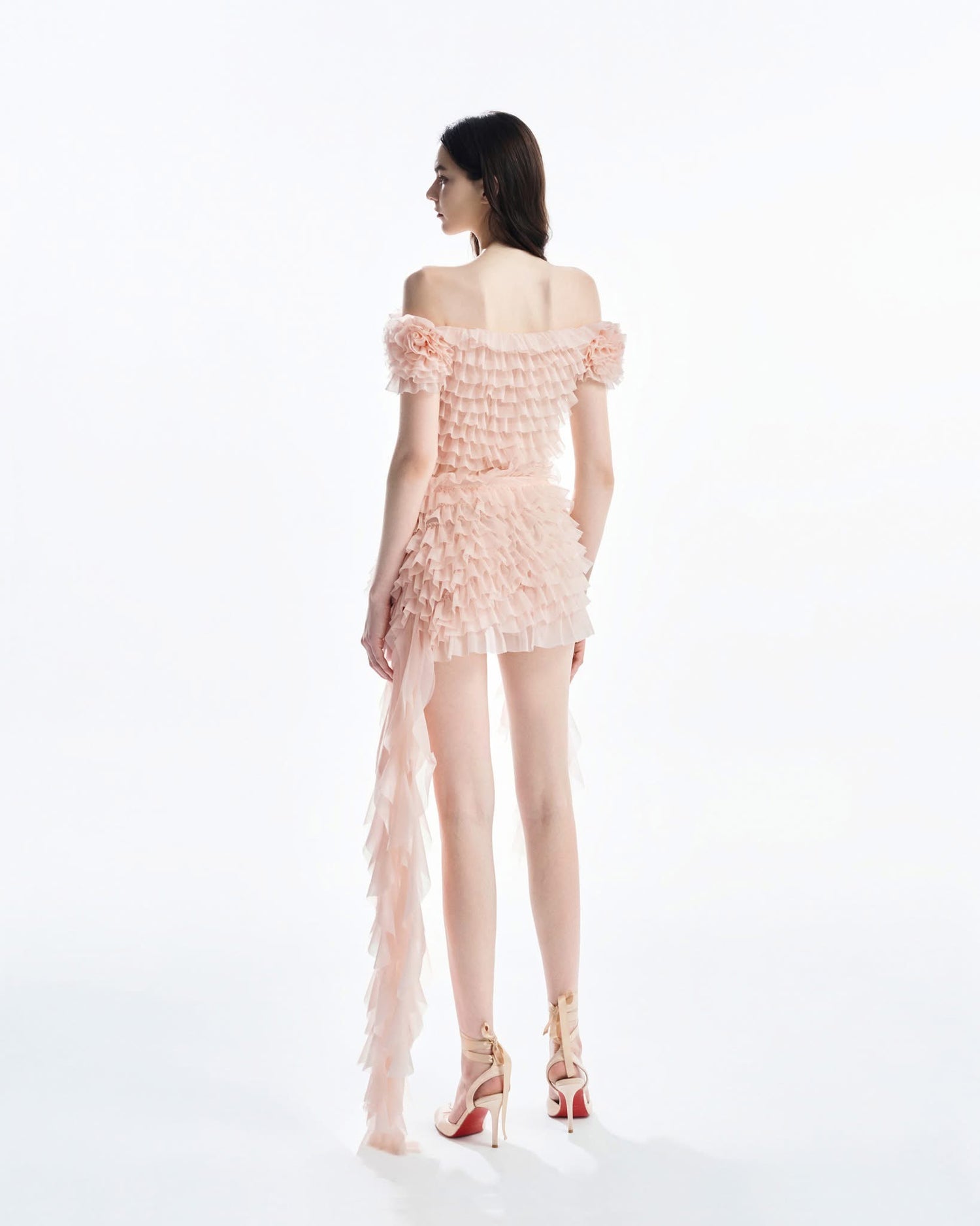 MUST HAVE Off-Shoulder Cropped Top & 3D Floral Ruffles Mini Skirt (2color)