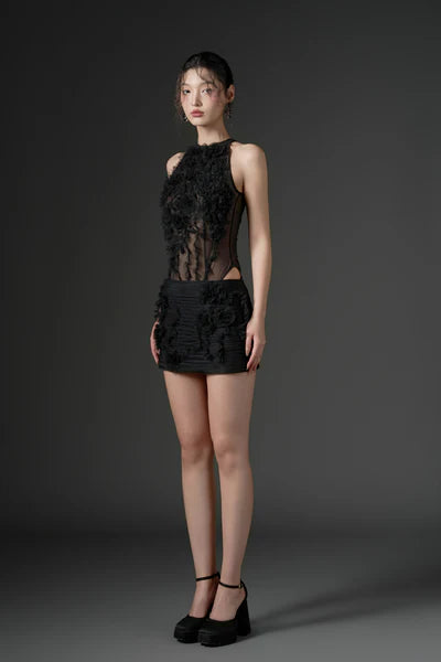 21SIX Jambari Tulle Ruffles Top With Raushan Tulle Flower Skirts (3color)