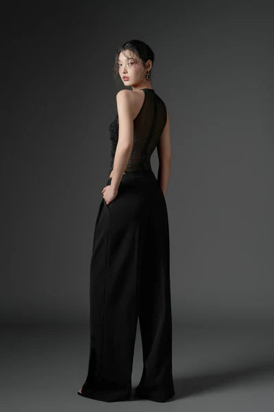 21SIX Jambari Tulle Ruffles Top With Crepe Straight Pants