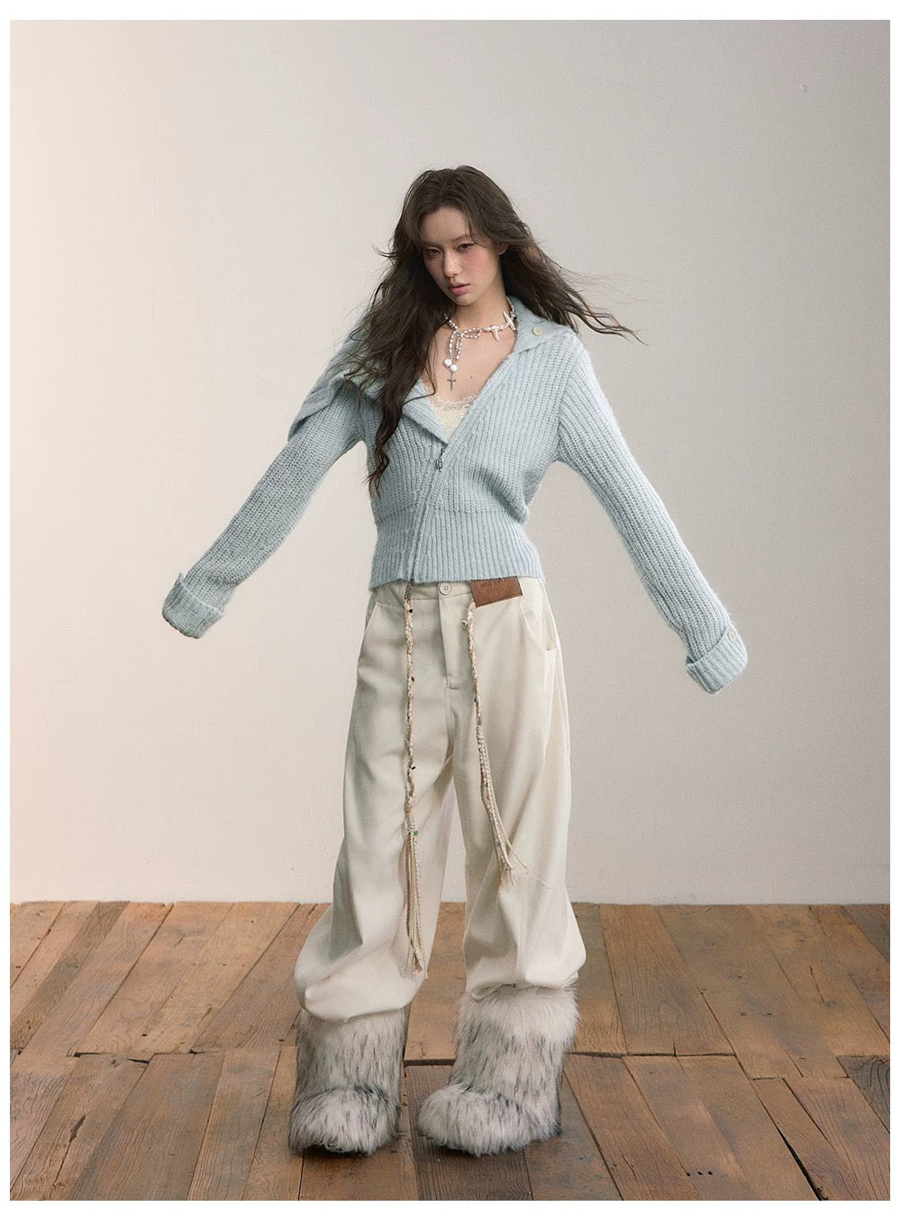 VIA PITTI VIADK607 Collar zipper knitted cardigan