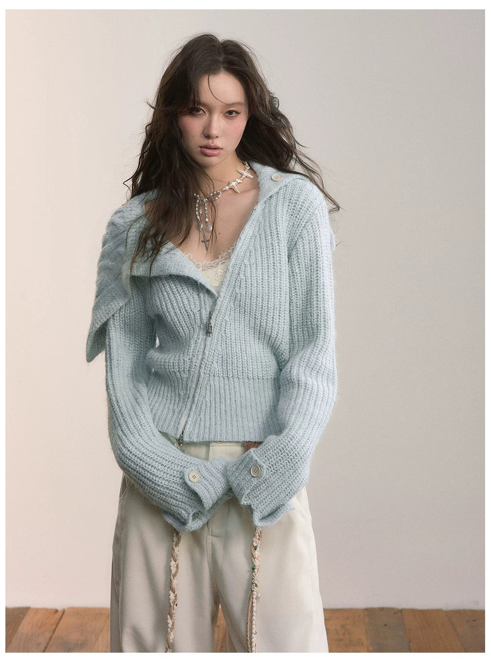 VIA PITTI VIADK607 Collar zipper knitted cardigan