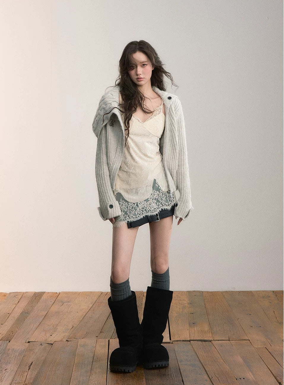 VIA PITTI VIADK607 Collar zipper knitted cardigan