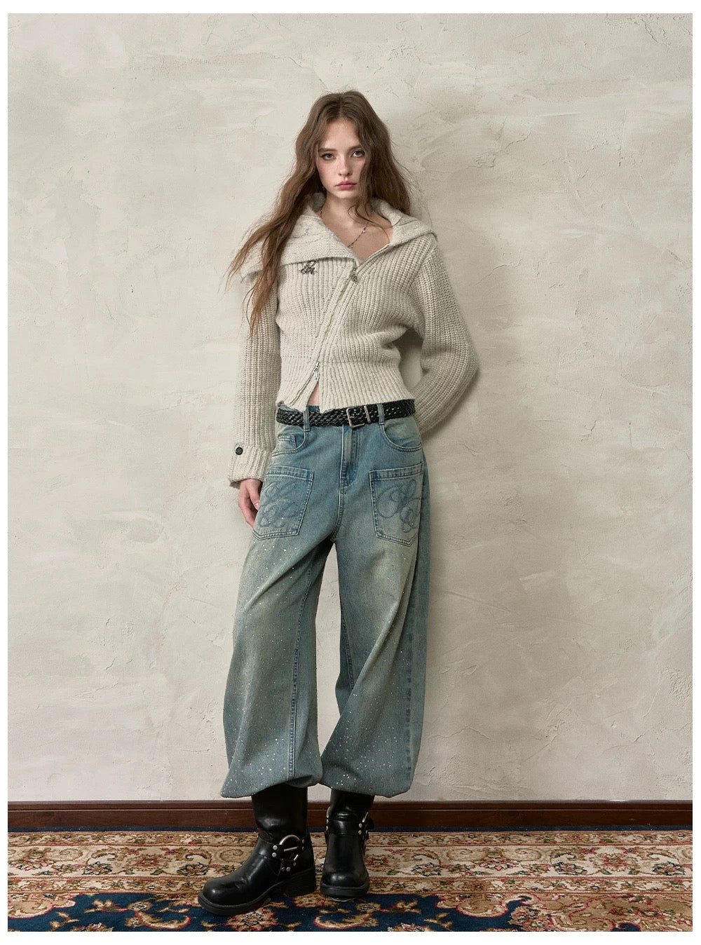 VIA PITTI VIADK607 Collar zipper knitted cardigan