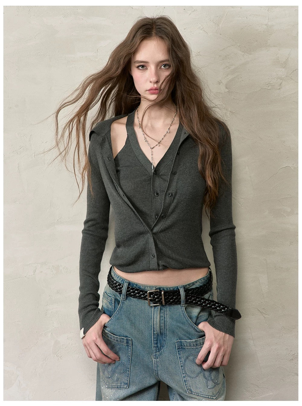 VIA PITTI VIADK593 Lace up long sleeved knitted sweater