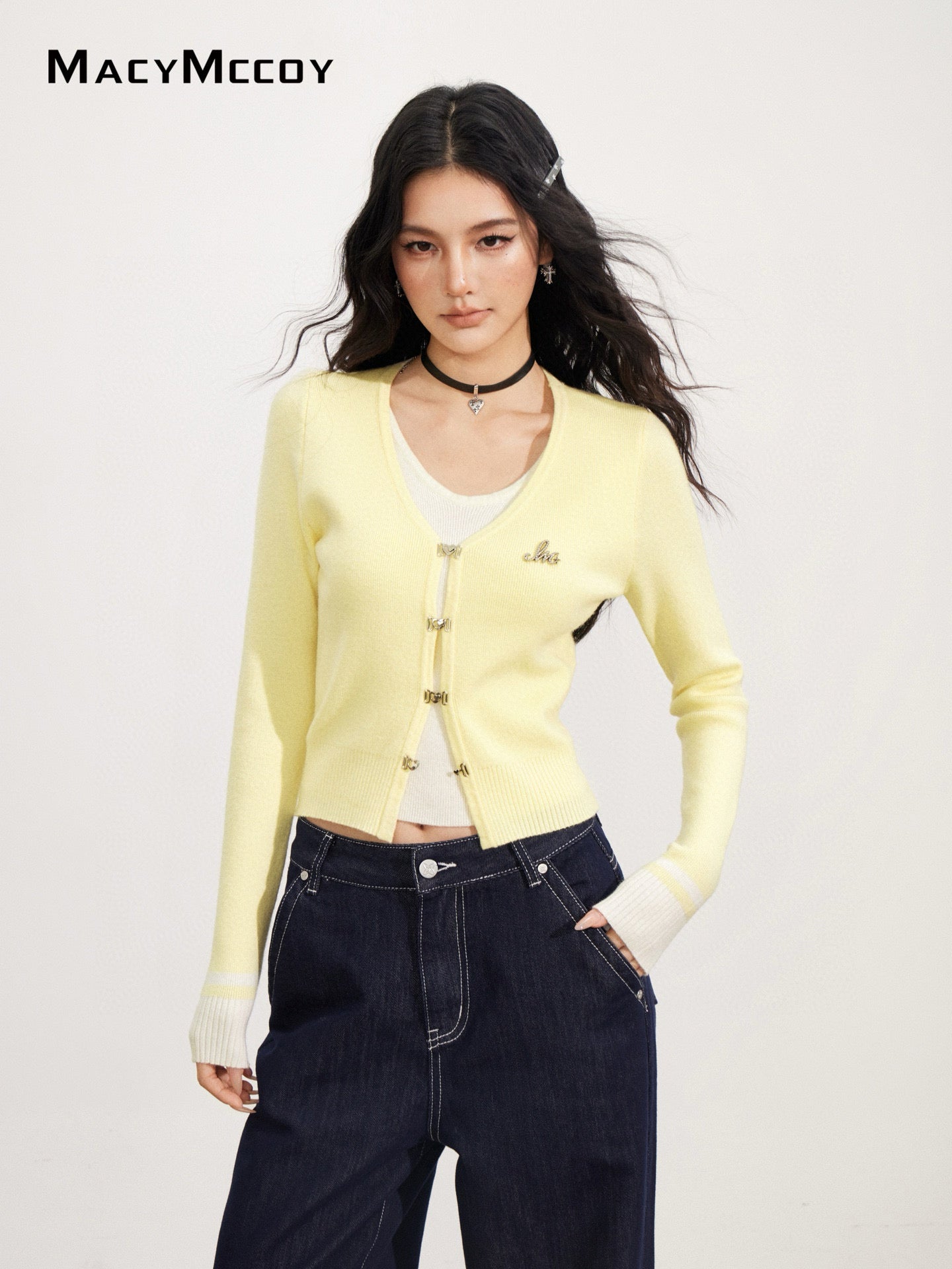 MacyMccoy MMC2025171 Fake two V-neck knitted sweater