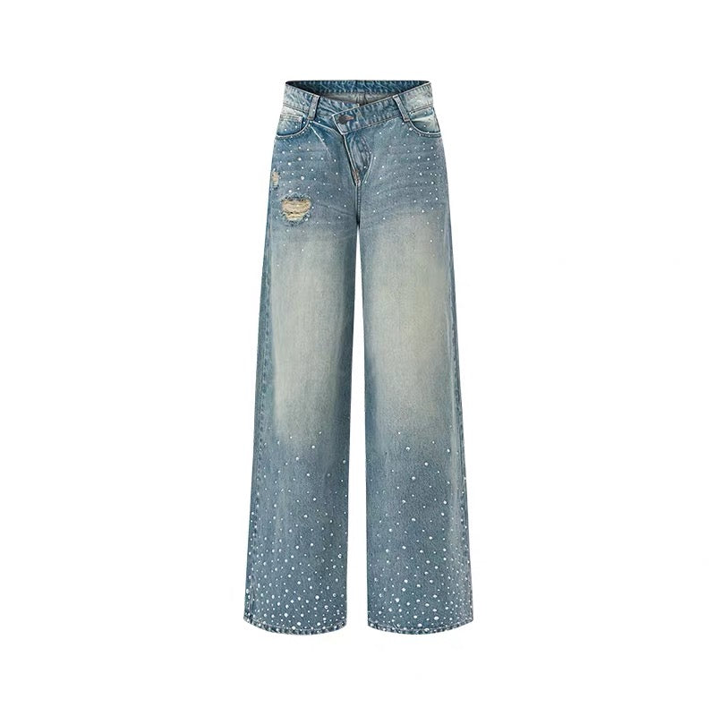 NAWS Washed and rhinestone straight leg loose pants