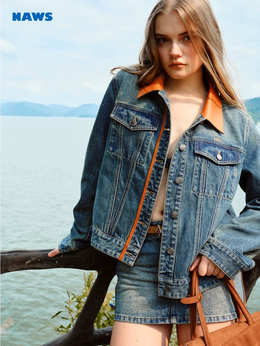 NAWS Modern retro washed patchwork shoulder jacket