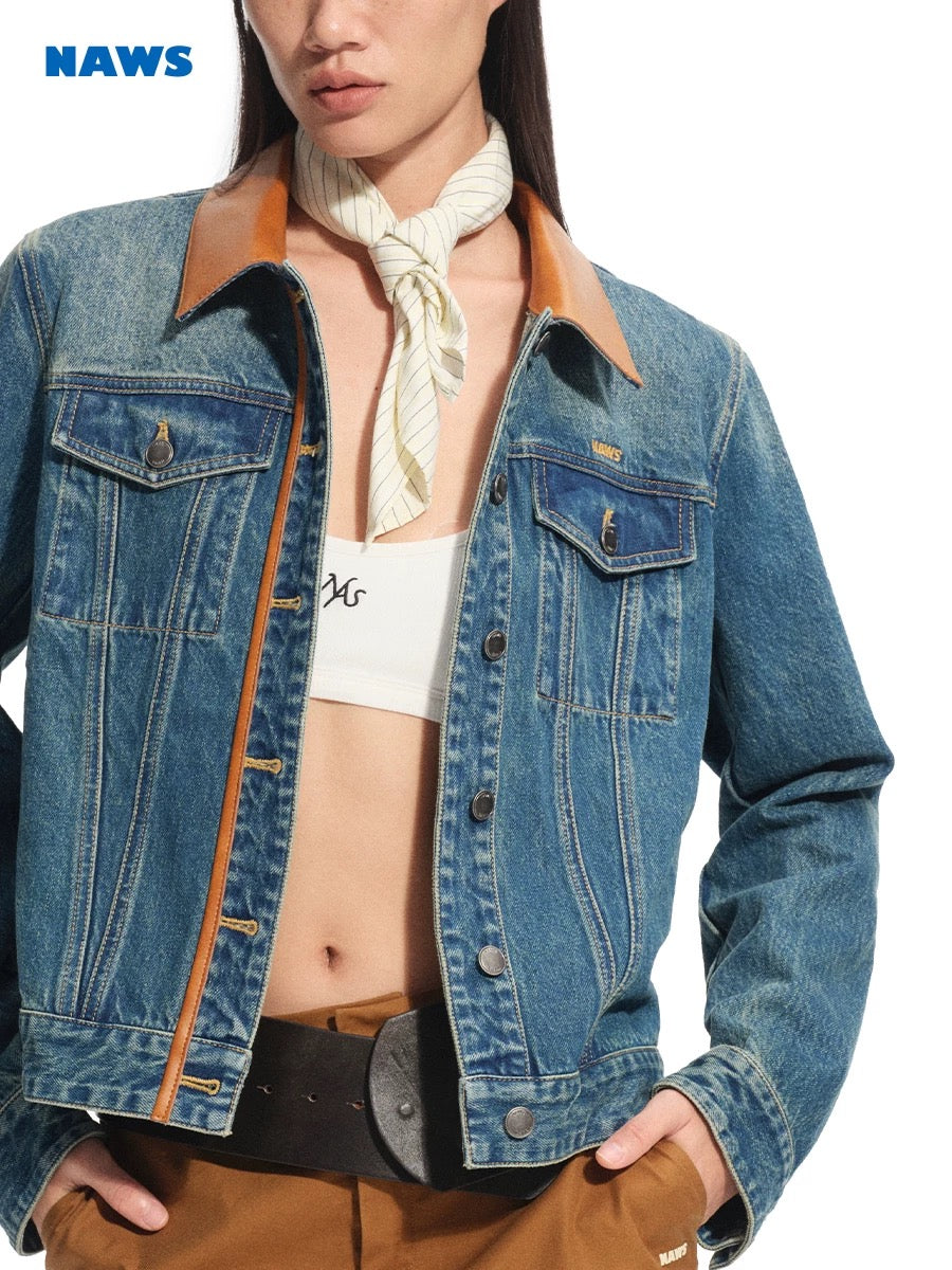 NAWS Modern retro washed patchwork shoulder jacket