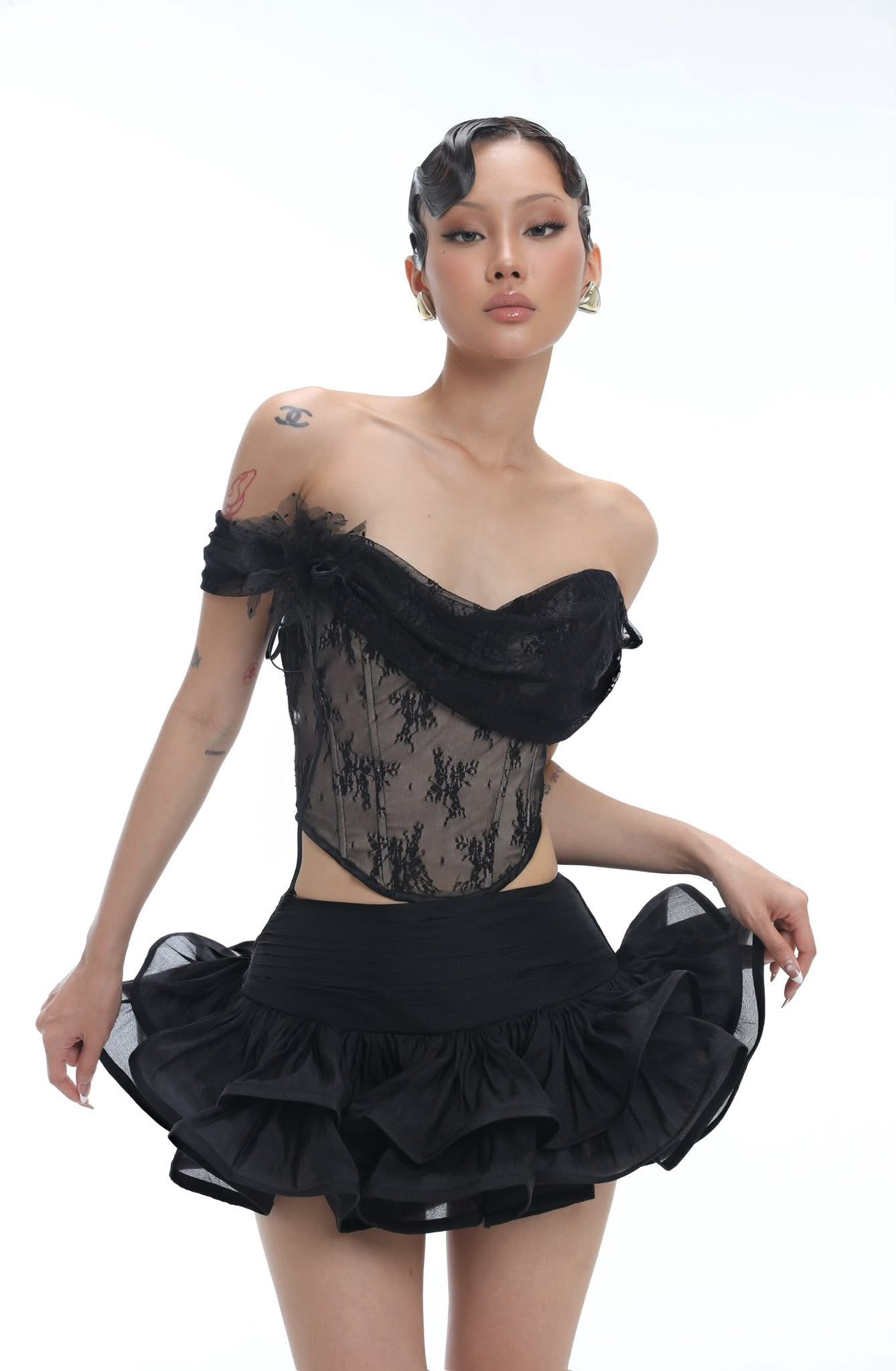 FFSD Bustier Top & Ruffle Skirt (Black)