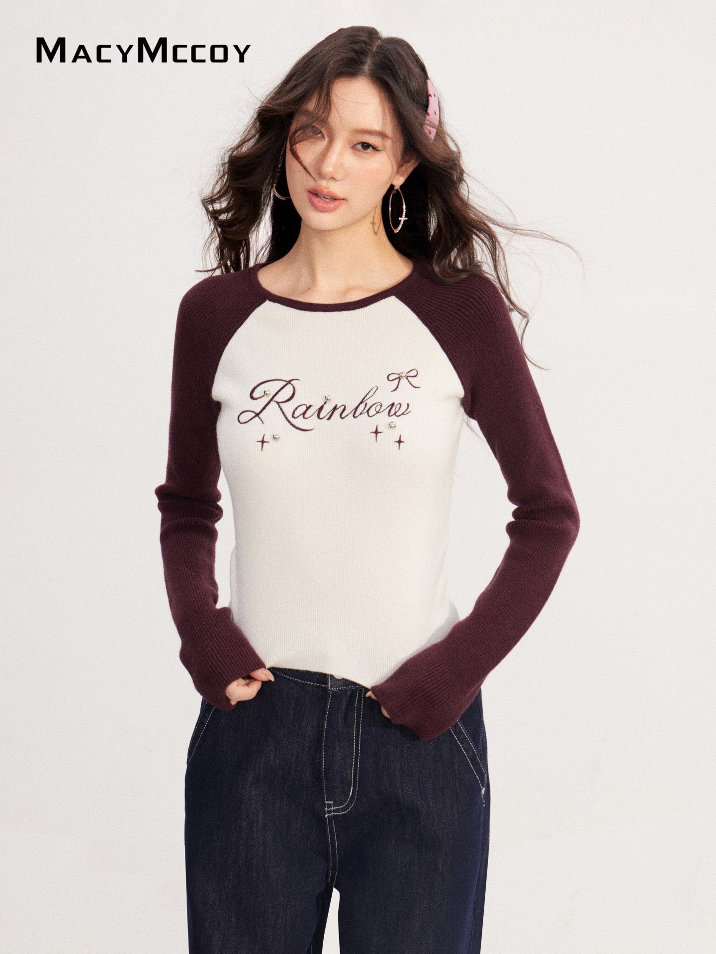 MacyMccoy MMC2025230 Contrast embroidered knitted top