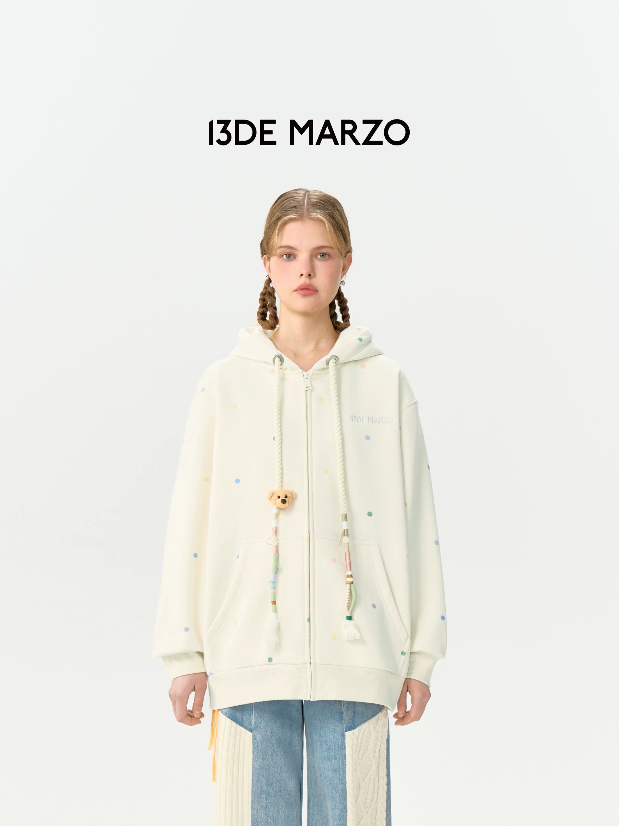 13DE MARZO Colorful string hooded jacket