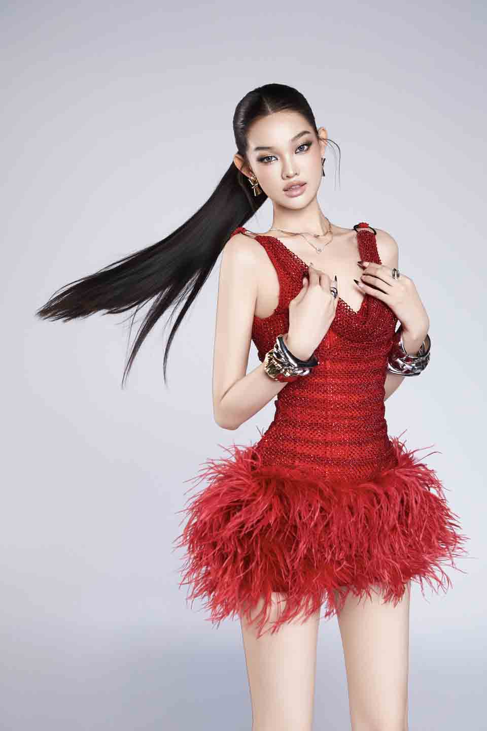 Bandage Dress Feather suspender swing collar dress